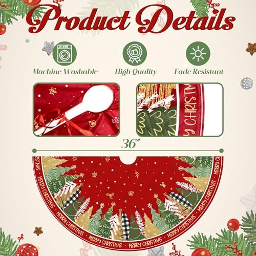 Merry Christmas Snowflake Red Christmas Tree Skirt 36 Inch, Winter Xmas Tree Mat Decorations for Home Party Holiday Decorations - Image 6