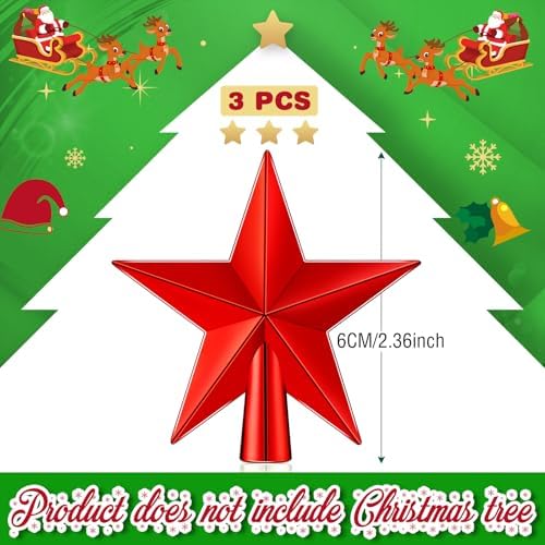 Hanaive 3 Pcs Mini Christmas Tree Topper Small Star Christmas Treetop Ornaments for Mini Tree Holiday Decorative Star for Xmas Home Decor(Red,2.36 Inch) - Image 2