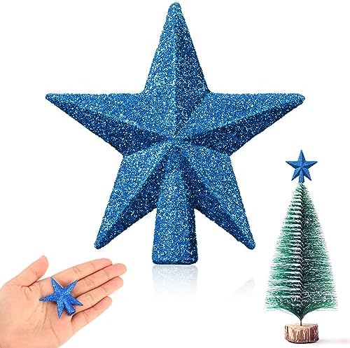 Hanaive Christmas Tree Topper Mini Star Small,Blue,1.77 Inch,Glitter by Hanaive