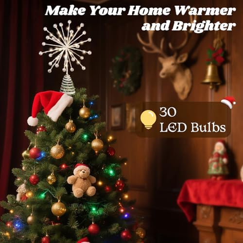 Lewondr Christmas Tree Topper, 10.6" Lighted 3D Starburst Treetop, Silver - Image 2