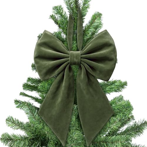 Janinka Moss Green Christmas Tree Topper Bow 22" Big,Velvet by Janinka
