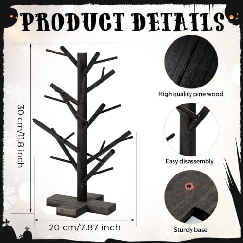 12 Inch Black Halloween Christmas Ornament Display Tree Centerpieces for Tables Ornament Tree Stand Holder Tabletop Artificial Tree for Wedding Anniversary Birthday Farmhouse Party Home Decor - Image 3