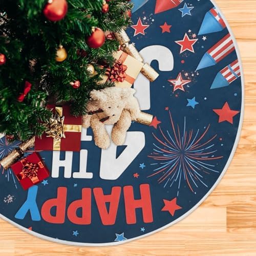 4th of July Patriotic Tree Skirt 36" Firework USA America Christmas Tree Skirts Xmas Mat for Holiday Festival Party Memorial Independence Day Decor - Image 6