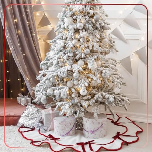 Soulchen Red Velvet Bow Christmas Tree Skirt Furry Plush 36 Inch - Image 4