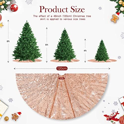 Tree Skirt 48 Inch Sequin Rose Gold Tree Skirt Christmas Decorations - Image 4
