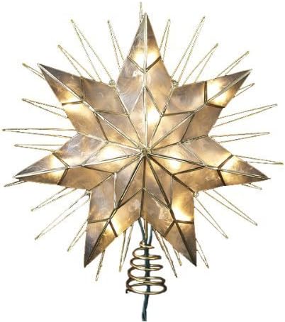 Kurt Adler 12" 7-Point Natural Capiz Lighted Tree Topper | Christmas Tree Star Topper | Gold Tree Topper Star with Lights | Light Up Star Christmas Tree Topper w/Wire Rays Accent (12 Inches, Gold) by KurtSAdler