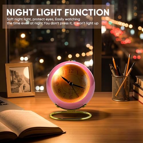 Analog Alarm Clocks,Retro Backlight Cute Simple design Small desk Clock With Night Light,Silent Non-Ticking,Battery Powered,For Kids,teens,Bedroom,travel,kitchen,Bedside Desk decor. (Light pink) - Image 3