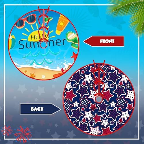 36 Inch Summer Tree Skirt Reversible 4th of July American Flag Day Decorations, Double Sided Print Mat Christmas Tree for Holiday Party (Summer/Independence Day) - Image 2