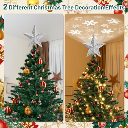 Christmas Tree Topper Lighted with 6 Projection Modes,Christmas Star Tree Topper Built-in LED Rotating Projector Lights 3D Sparkling Christmas Tree Decorations for Xmas Party Holiday Decor(Silver) - Image 5