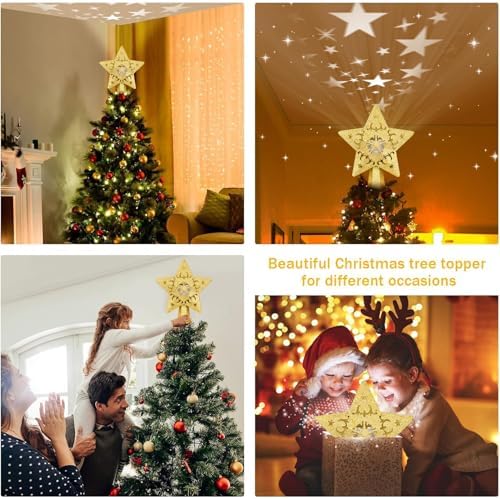 AOMIL Christmas Tree Topper, 3D Rotating Pattern Projector for Xmas Tree Topper, Hollow Design Christmas Decorations,Christmas Decor - Image 4
