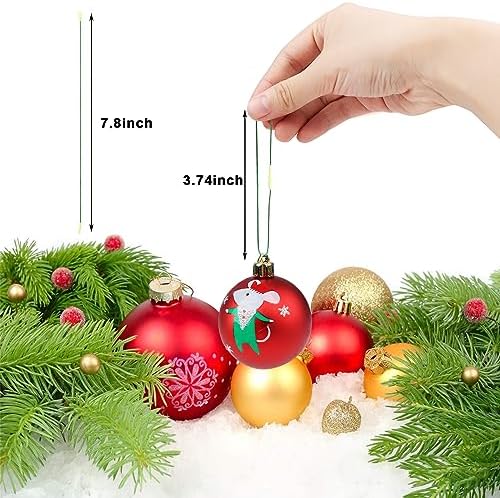 CCINEE 200 Pcs 7.9" Inch Christmas Ornaments String Hanger, Precut Ribbon Hook Metallic Green Ornament String with Snap Fastener for Holiday Hanging Decoration - Image 2