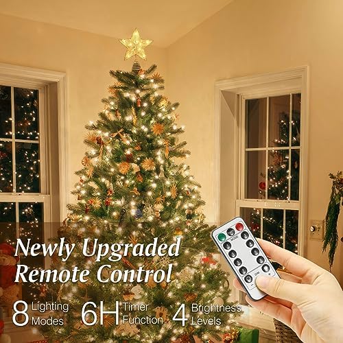 Lewondr Lighted Christmas Star Tree Topper with Remote & Timer, Shiny Gold - Image 3