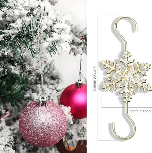 Christmas Ornament Hooks Hanger, 20 PCS Gold Snowflake Decorations Christmas Tree Hanging Ornament Hook, Xmas Decoration Hangers Tree Wall Party Home Accessories - Image 2
