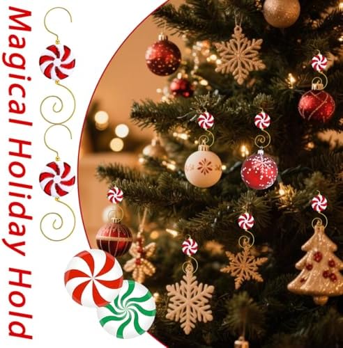 20 Pcs Christmas Ornament Hooks Metal Candy Cane Swirl Hangers with Red White Striped Design for Tree Decorations Holiday Party Hanging Decor Supplies - Image 4