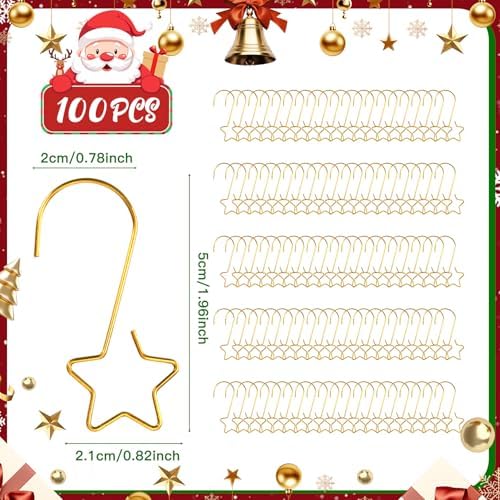 100 PCS Gold Ornament Hooks(2 Inch) for Christmas Tree Home Party Decorations Metal Star Ornament Hangers Anchors Xmas Stocking Small Ornaments Ball Bulb Hangings Hooks Pins Clips Decor Indoor Outdoor - Image 2
