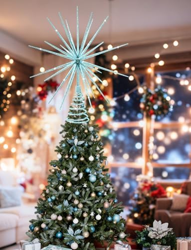 13.7 Inch Blue Christmas Tree Topper - 3D Burst Blue Tree Topper, Exploding Star Christmas Tree New Year Holiday Tree Decoration - Image 2
