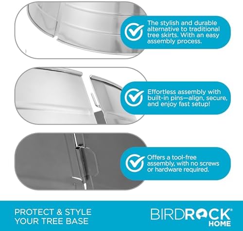 BIRDROCK HOME 4-Panel Christmas Tree Collar - Metal Holiday Skirt Decor - Water Base Protection from Pets (Silver) - Image 6