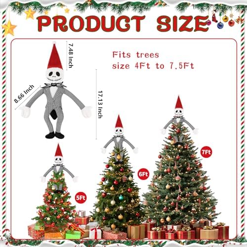 Christmas Tree Topper Decorations - Cute Plush Jack Huggers with Santa Hat - Image 3