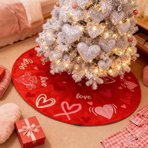 YEAHOME Valentines Day Decorations for Tree Skirt, 36" Love Heart Pattern Tree Skirts for Valentines Day Decor, Double-Sided St Patricks Day Clover Tree Skirt for Holiday Party Decorations - Image 7