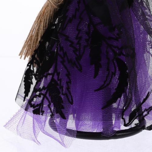 Alipis Halloween Witch Tree Topper, Black Witch Doll Ornament with Black Pointed Hat and Flying Broom Christmas Tree Top for Desktop Treetop Fireplace Halloween Decor - Image 5