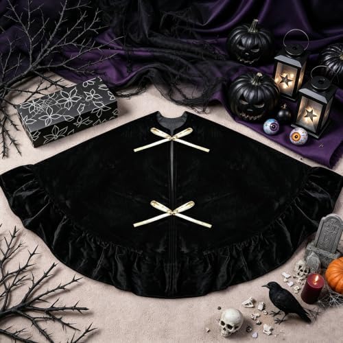 48 Inches Velvet Halloween Tree Skirt Decorations Black Luxury Xmas Fur Plush Skirts for Halloween Merry Christmas Party Rustic Vintage Holiday Home Winter - Image 6