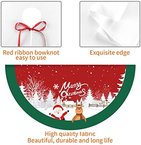 Christmas Tree Skirt Red and Green Tree Skirt Ornaments Soft Plush Christmas Tree Mat with Santa Snow Claus Deer for Decorations Holiday Party Indoor Outdoor 48 Inches - Image 6