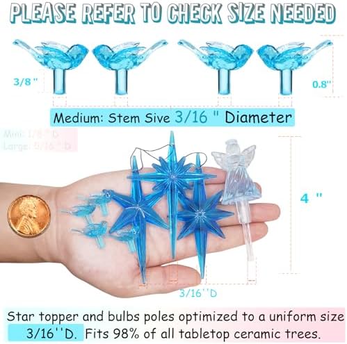 117Pcs Ceramic Christmas Tree AquaBlue Robin Bird Replacement Lights Bulbs and 1 Angel/3Stars Topper Ornament for Ceramic Tree D??cor - Medium Plastic Pegs. - Image 2