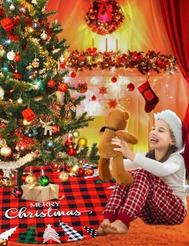 Multiwins Christmas Tree Skirt 48 Inch Red Rustic Xmas Tree Skirt with Christmas Tree, Black Red Buffalo Plaid Christmas Tree Skirt Ornaments for Merry Christmas Holiday Party Decorations Indoor - Image 4