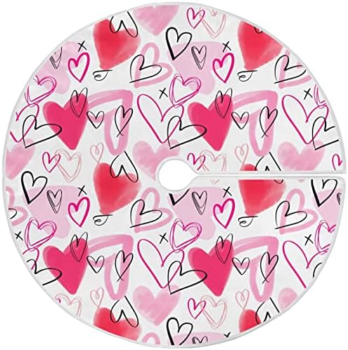 ValentineTree Skirt 36" Love Romantic Doodle Pink Hearts Christmas Tree Skirts Mother's Xmas Mat for HoliFestival Party Wedding Decor by Pfrewn