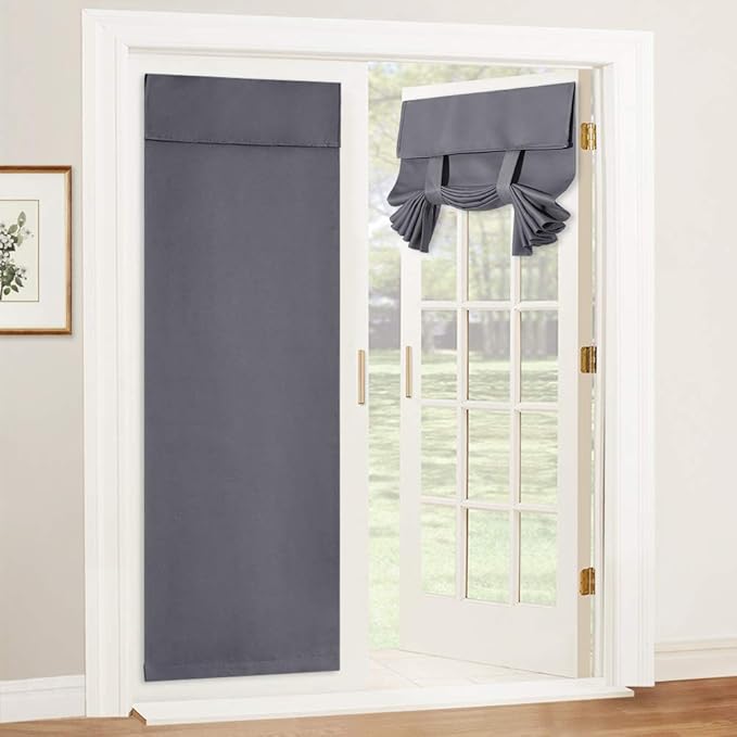 RYB HOME French Door Curtains 84 inches Long - Privacy Blackout Window Curtains Tie up Blind for Patio Sliding Glass Door Living Room Bedroom, W 30 x L 84 inch, Grey, 1 Panel