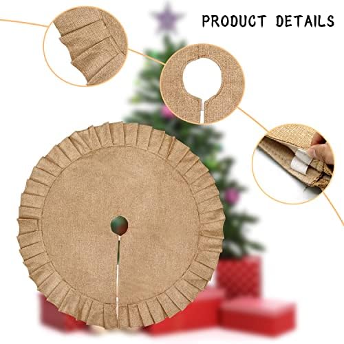 Christmas Tree Skirt Linen Burlap Tree Skirt with Ruffled Border Rustic Christmas Burlap Tree Skrit for Christmas Tree Holiday Decorations, 35 Inches - Image 3