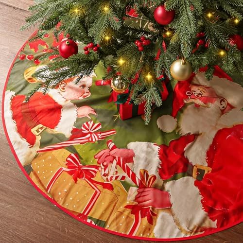 48 Inch Vintage Christmas Tree Skirt with Santa & Jingle Bells - Festive Decor for Indoor Outdoor Holiday Parties by Unknown