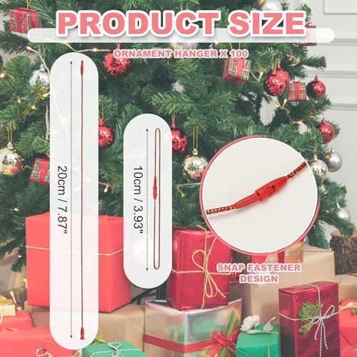 PATIKIL Christmas Ornament Hooks, 100 Pcs LED String Light Hanging Cable Holiday Decor Gift Tag Hanger with Snap Lock for Valentine's Halloween, Red - Image 2