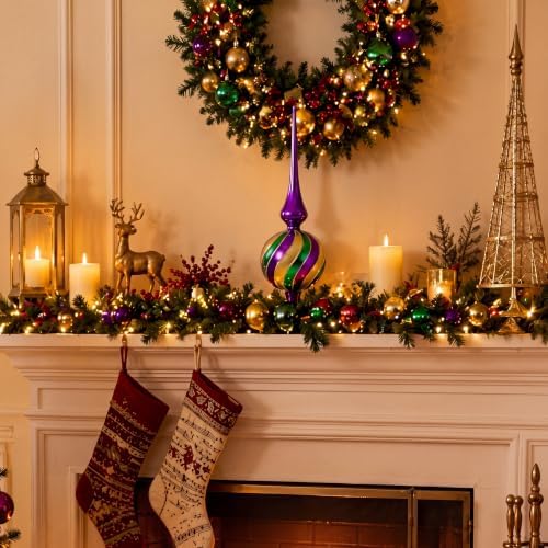 Gejoy Mercury Glass Christmas Finials Tree Topper Mardi Gras Ornaments Spherical Blown Glass Xmas Tree Topper Finials Carnival Masquerade Holiday Indoor Suitable for Party Decoration, 9.8inches - Image 5