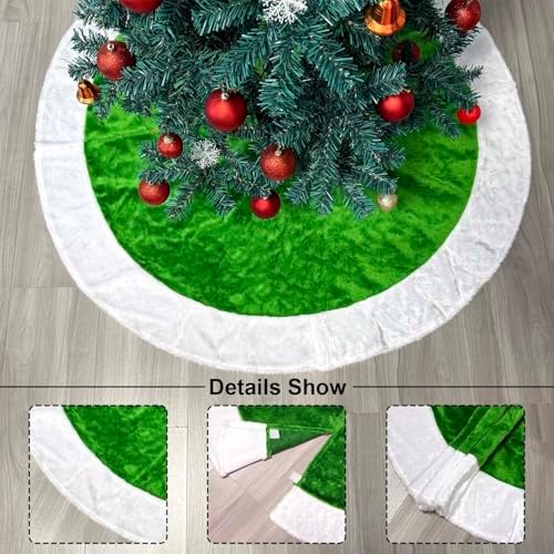 Christmas Tree Skirt Green 48 Inch Faux Fur Trees Skirt Soft Fluffy Plush Xmas Tree Skirts Green Ornaments for Grich Christmas Decorations New Year Holiday Family Indoor Outdoor Decor - Image 3