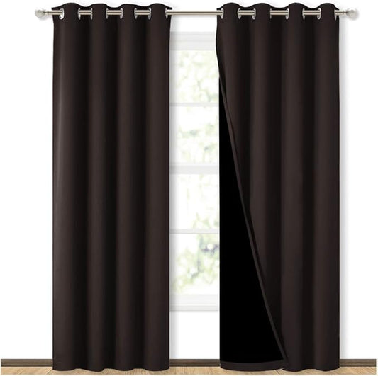 NICETOWN High End Thermal Curtains, Full Blackout Curtains 84 inches Long for Dining Room, Soundproof Window Treatment Drapes for Hall Room, Brown, 52 inches Wide Per Panel, Set of 2 Panels