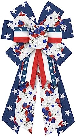 Heureppy Large Patriotic Wreath Bow Labor Day Decor Bow for Wreath Blue White Red Star Burlap Veterans Day Bow for Veterans Day Labor Day Front Door Indoor Outdoor Tree Topper Decoration Supplies by Unknown