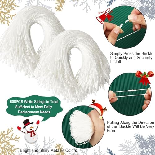 JUNEBRUSHS 600PCS White Halloween Ornament Hooks Ornament Hangers with Snap - Image 3