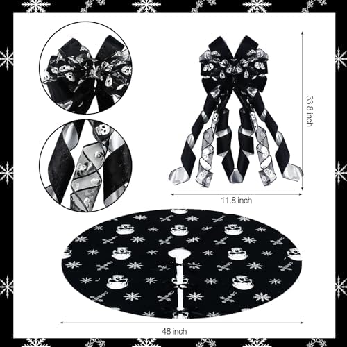 48 Inch Gothic Christmas Tree Skirt Spooky Skeletons Hanging Ornaments - Image 2