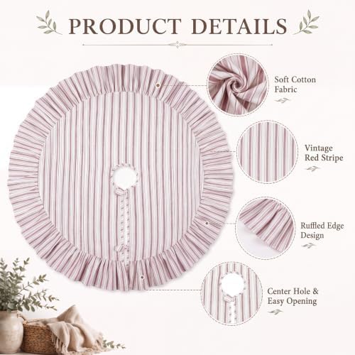 Sosation 36 Inch Vintage Christmas Tree Skirt Red White Striped - Image 3
