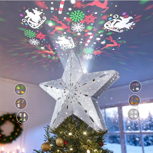 DG-Direct Lighted Christmas Tree Topper with 6 Projection Patterns, Silver by DG-Direct