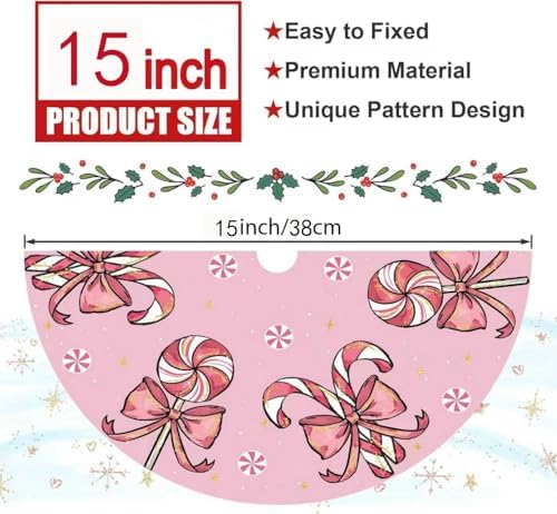 Christmas Tree Skirt Pink Tree Skirts Candy Cane Decorations Xmas Tree Skirt Tree Mat 15 Inch Winter Christmas Decor for Home - Image 3