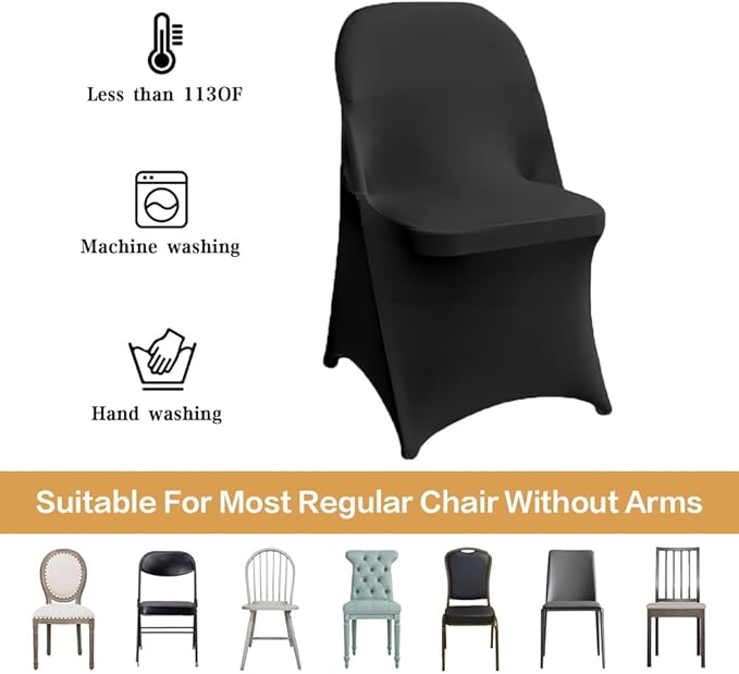 30 Pcs Black Folding Chair Cover Washable Removable Universal Fitted Chair Cover Protector for Wedding Party Banquet Holidays Celebration Decoration Chair Covers