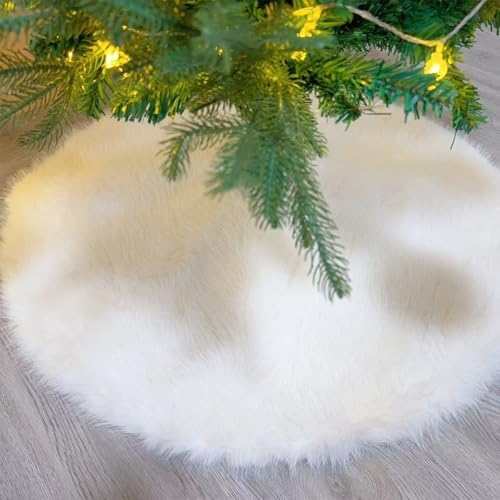 30 Inch Christmas Tree Skirt - Fluffy Faux Fur Beige White Tree Skirt, Toka Colored Plush Xmas Holiday Decor for Parties, Small Round Tree Skirt - Image 2