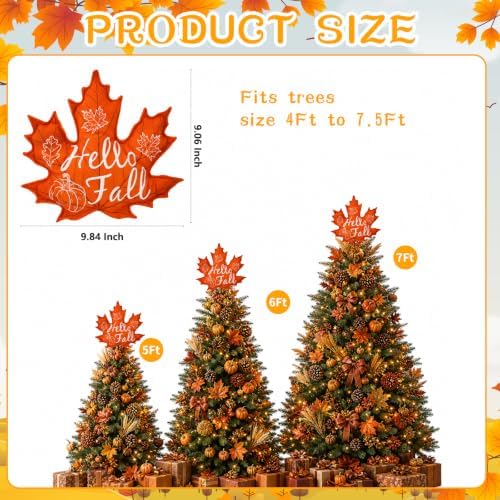 Fall Tree Topper Hello Fall Maple Leaf Tree Top Decor for Christmas Tree - Image 3