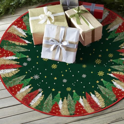 AVOIN colorlife Green Pine Stars Snowflake Christmas Tree Skirt 48 Inch - Image 4