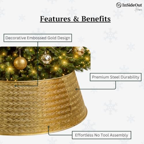 Inside Out Home 4-Panel Metal Christmas Tree Collar - Stylish Holiday Tree Skirt Alternative - Durable Metal Construction Base Cover - Protects Tree Base from Pets - Easy Assembly - Gold - Image 4