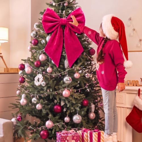 Janinka Hot Pink Christmas Tree Topper Bow 22" Big,Velvet - Image 4