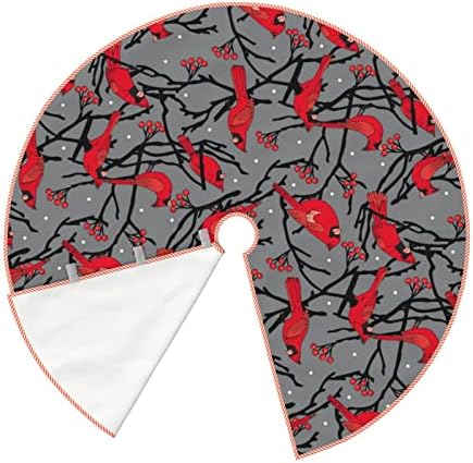 Christmas Tree Skirt 48 inches Red Birds Cardinals and Berries Winter Scene Gray Xmas Tree Skirts Mat Farmhouse Rustic Xmas Holiday Indoor Party Outdoor Decoration - Image 4