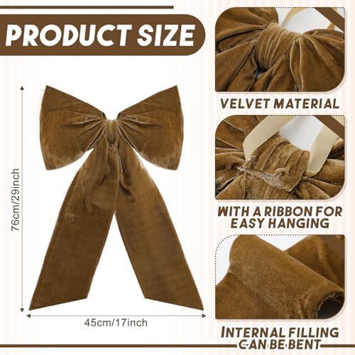 HunnmingRe 20 x 30 Inches Large Brown Velvet Bow Christmas Tree Topper - Image 2